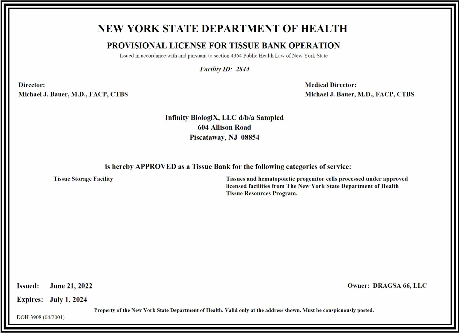 New York State Tissue Bank Certification - Sampled